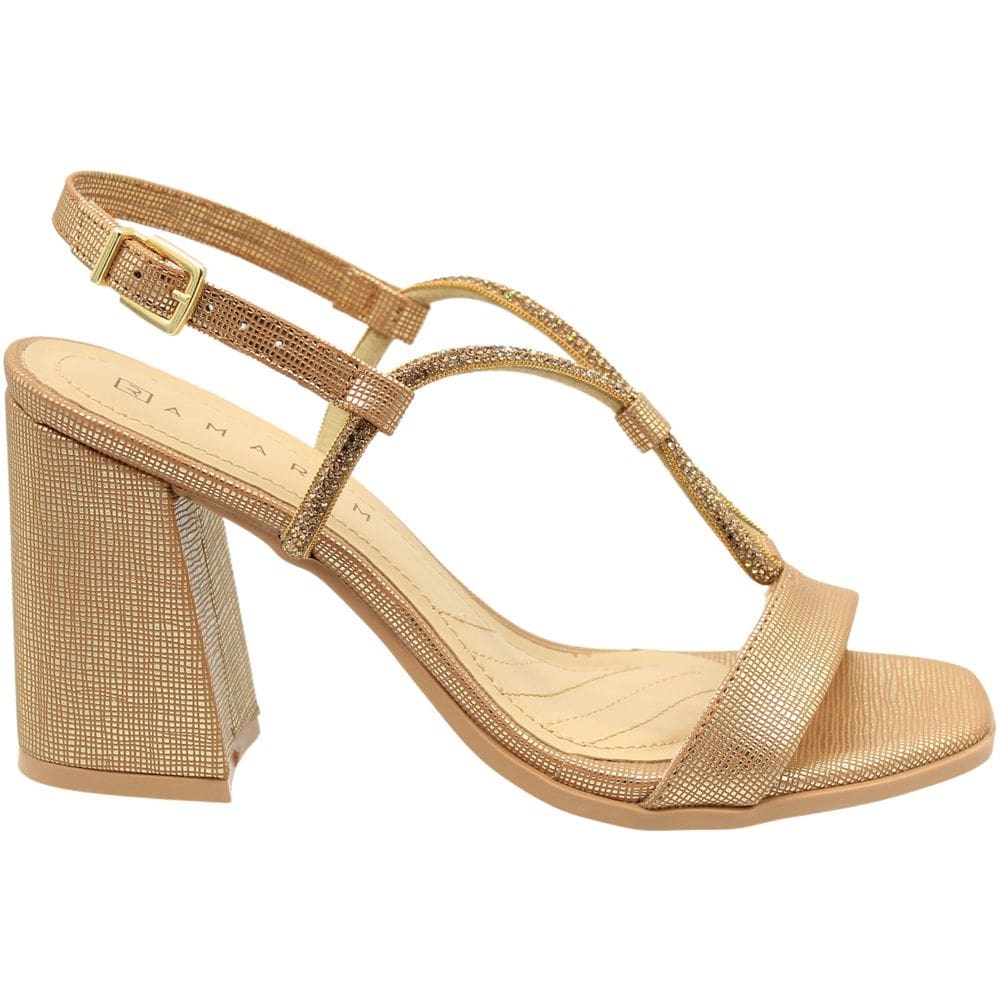 Sandália Salto Bloco Alto Ramarim Tira Strass Feminina