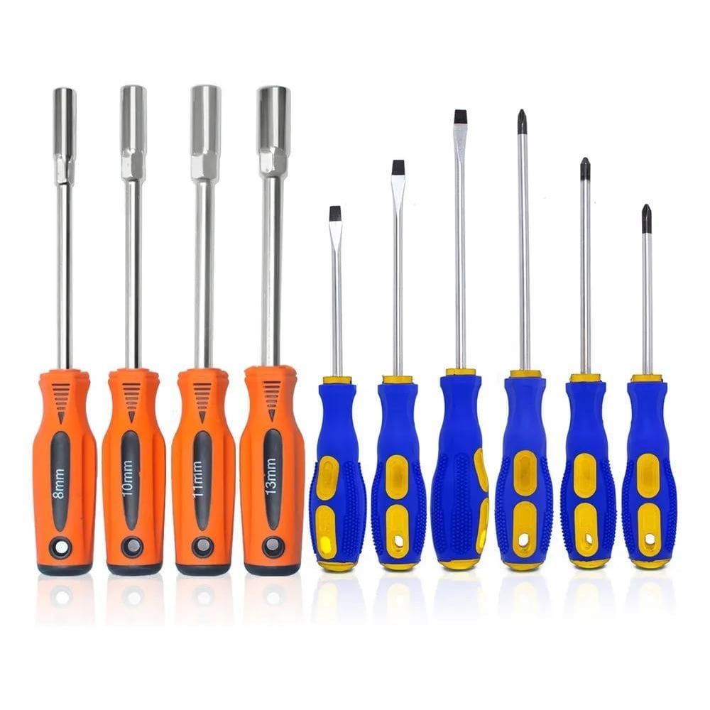 3X Kit Chave Fenda Philips E Jogo De Chave Canhão Sextavada