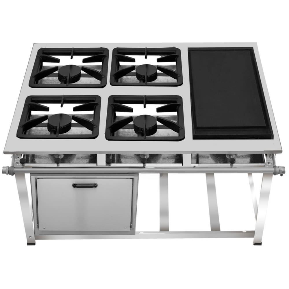 Fogão Industrial 4 Bocas com Chapa Ap P7 com Forno Leona