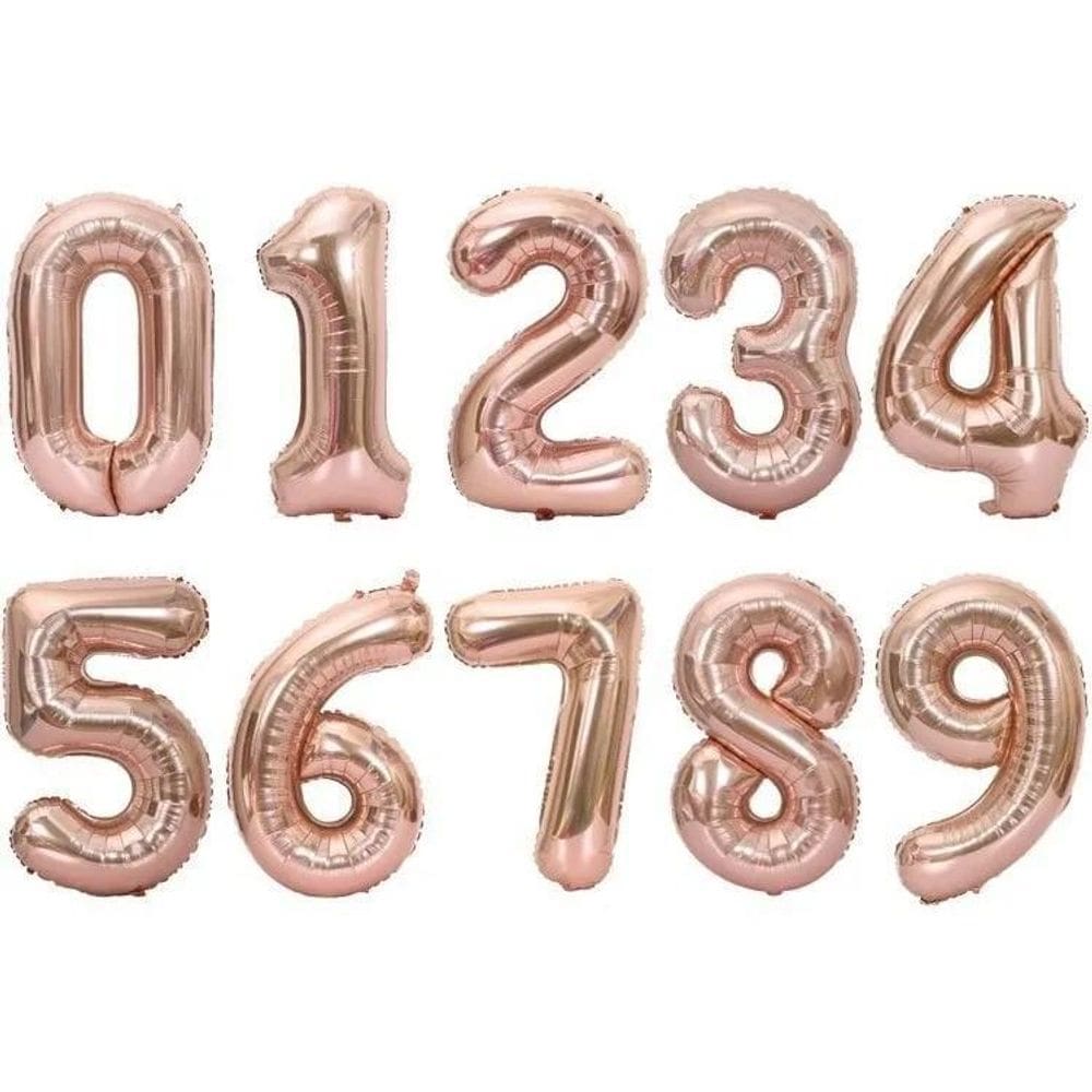 3X Balão Bexiga De Número Rose Gold Metalizado - 70 Cm
