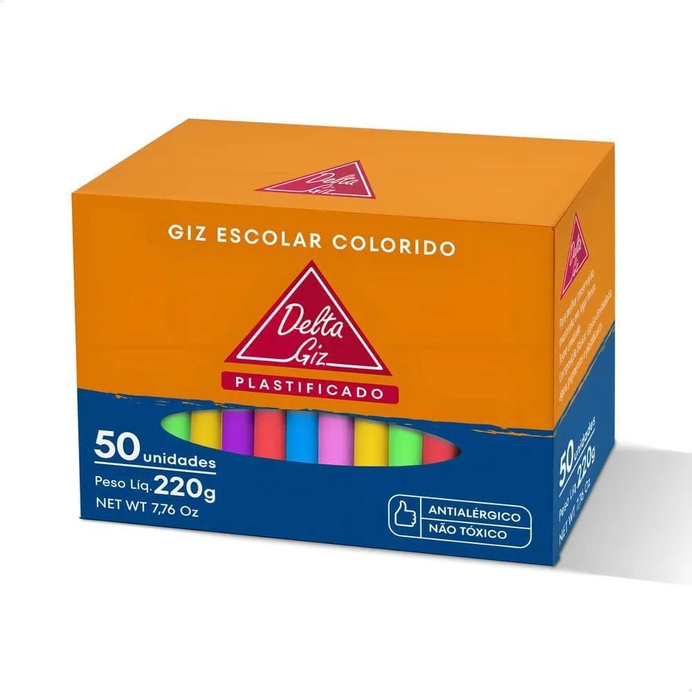 3X Giz Lousa Plastificado Colorido 50Unid