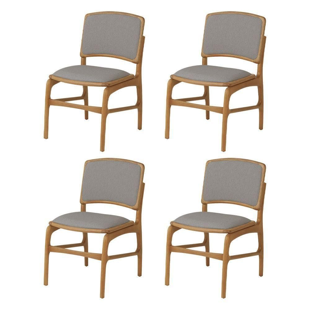 Jogo 4 Cadeiras De Jantar Florença Jequitibá Natural Encosto Em Linho Tecido Premium Linho Cinza