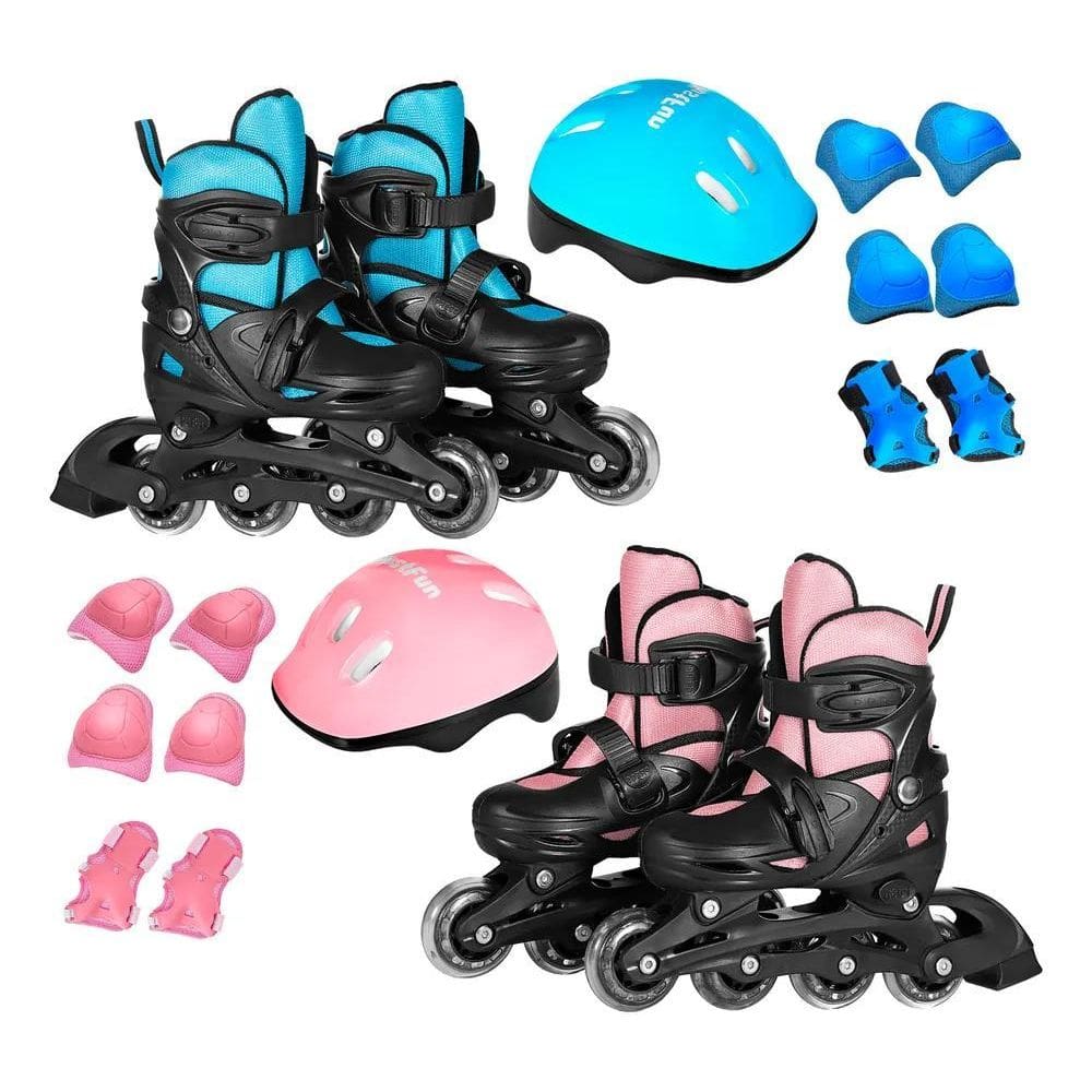 3X Patins Roller Ajustável Infantil Com Kit Proteção Complet