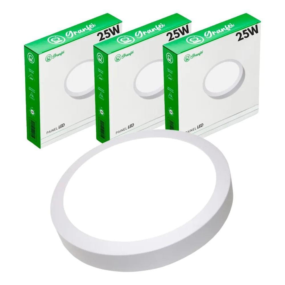 3X Kit 2 Luminária Painel Plafon Led 25W Sobrepor Econ Redon