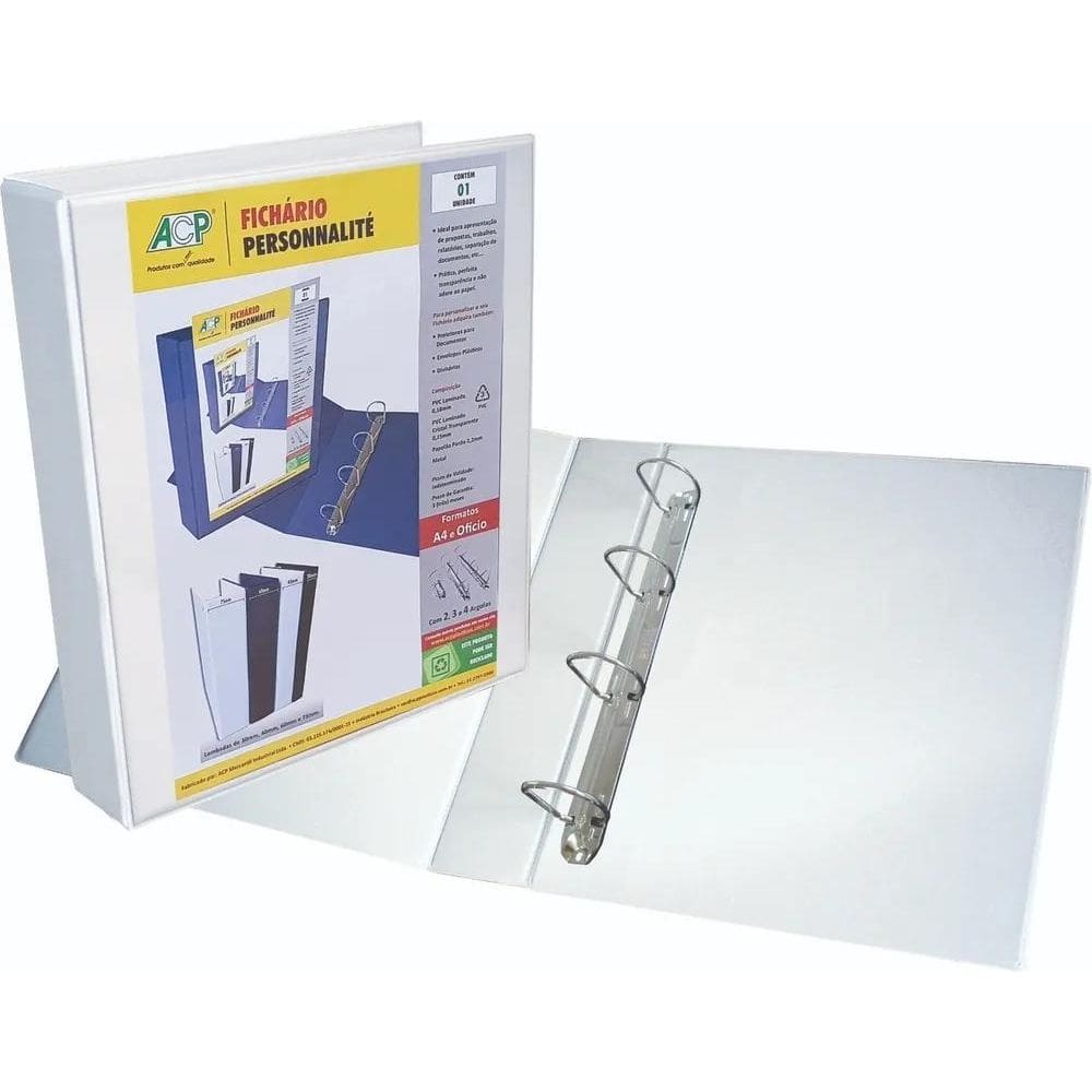 3X Fichário Personalizável C/4 Argolas A4 40Mm Cores A Escol