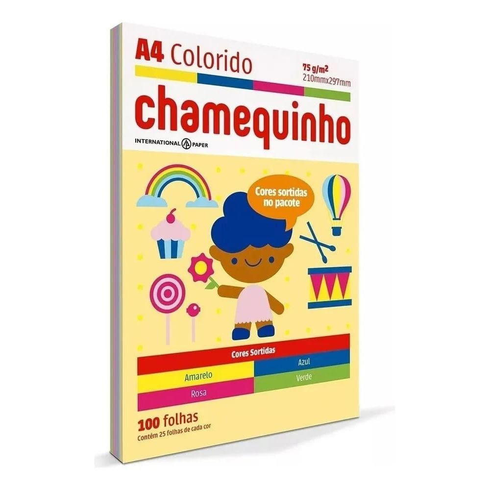 3X Papel Sulfite Colorido 4 Cores 100 Folhas A4 75G