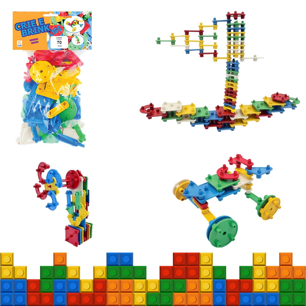 Brinquedo Jogo de Montar Crie e Brink Ligs Educativo 70 Peças