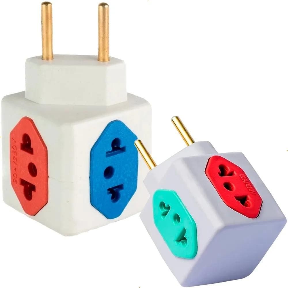 3X Kit 2 Cubos Benjamin Adaptador De Tomada 10A 20A 4 Entrad