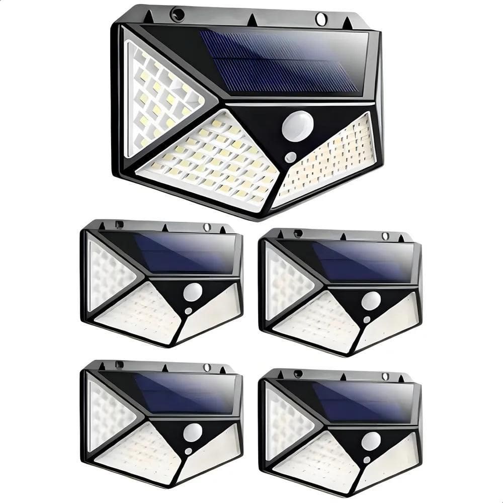 3X Kit 5 Luminária Solar 100 Led Com Sensor Jardim Prova Dág