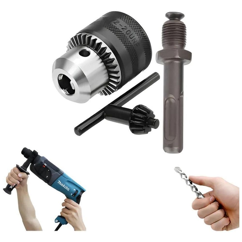 3X Mandril Para Furadeira + Adaptador Martelete Makita Bosh