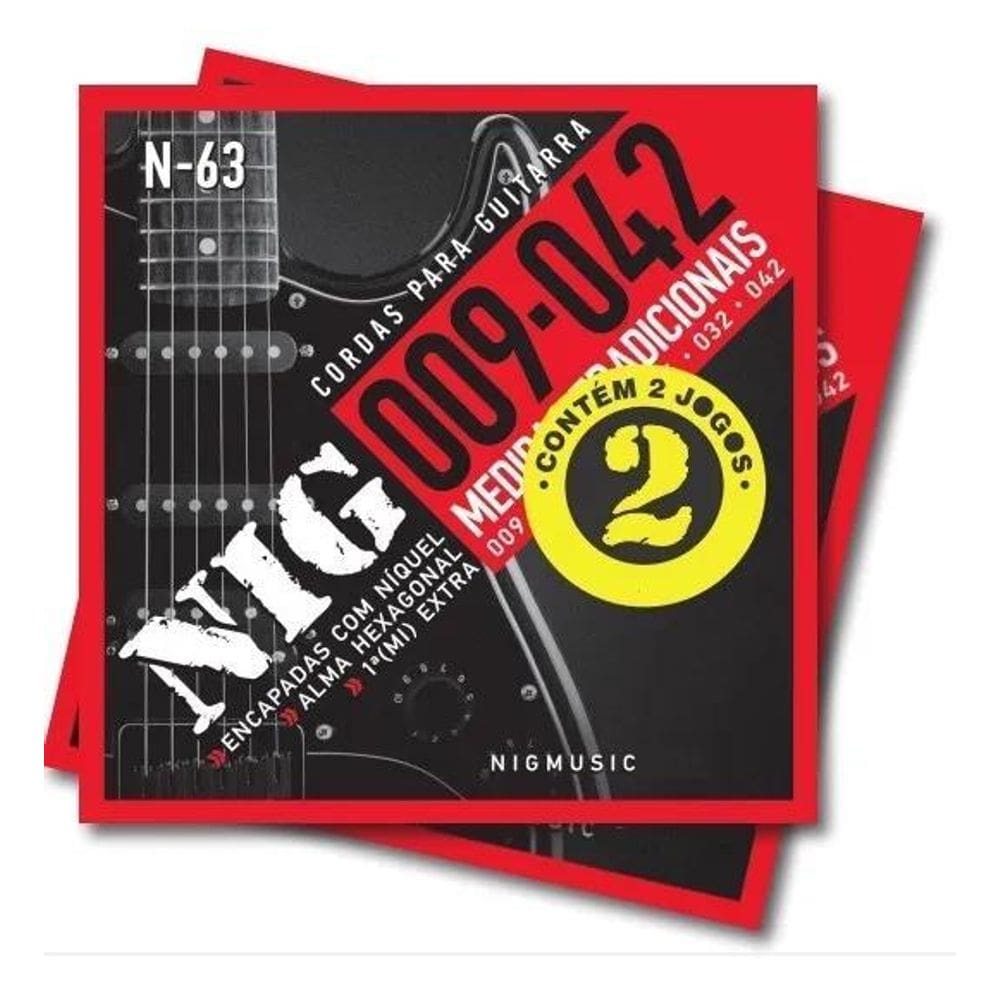 3X 2 Encordoamentos Nig .09 Para Guitarra - Acompanha Mi Ext