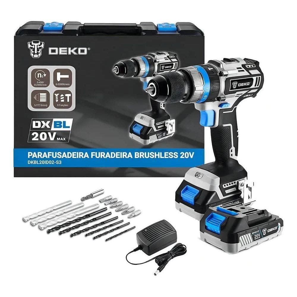 3X Parafusadeira Furadeira Brushless 20V 2 Baterias 1.2 Pol