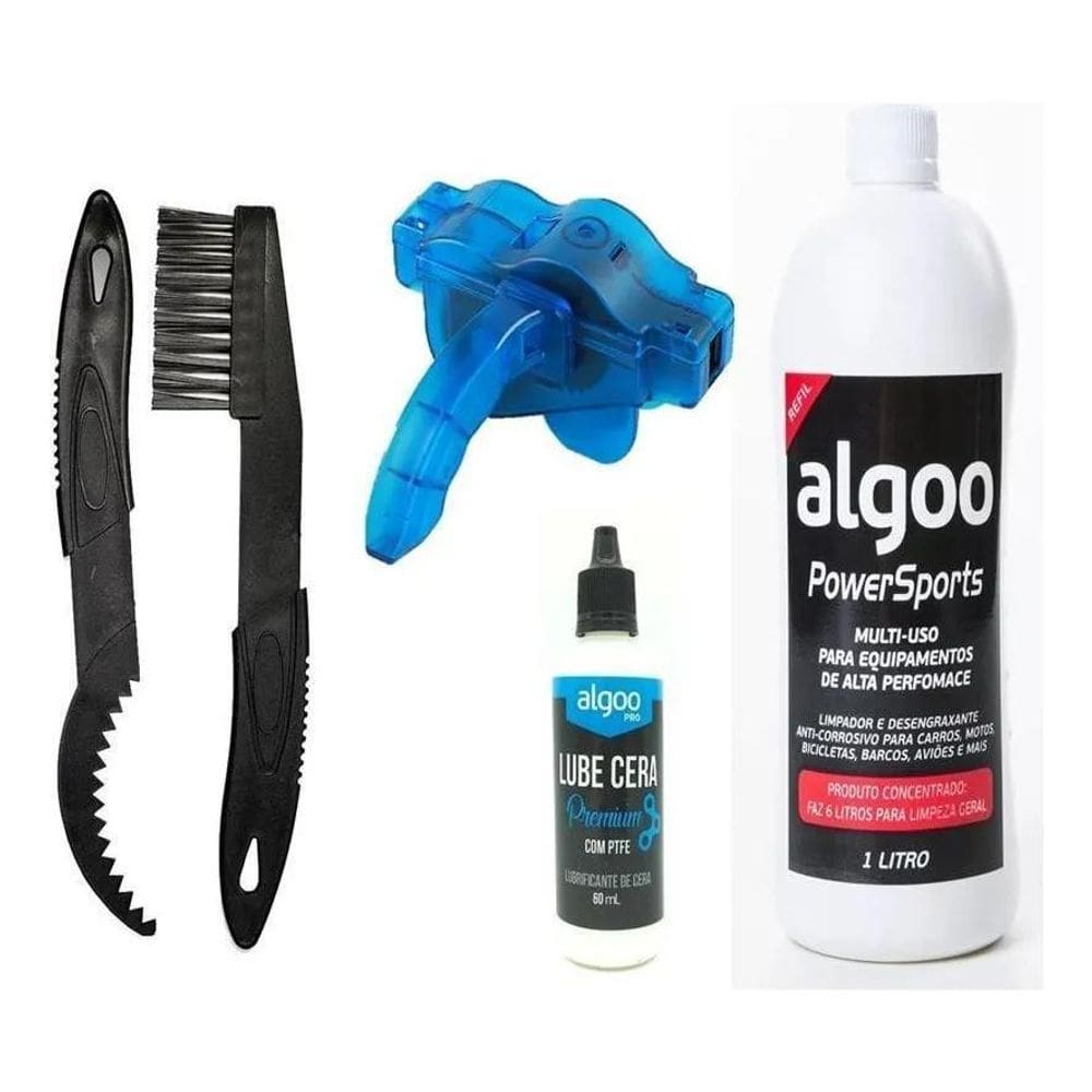 3X Kit Limpeza Bike Desengraxante 1L + Escovas + Óleo Algoo