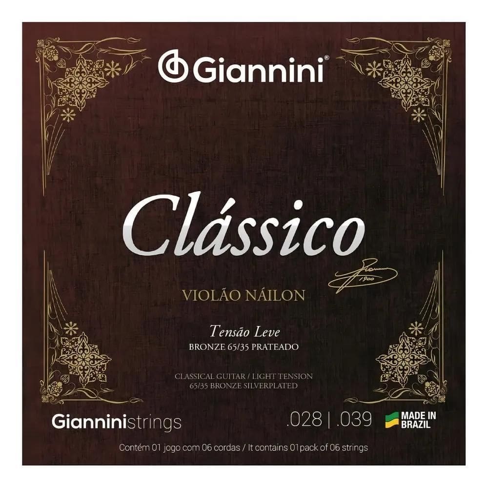 3X Jogo De Cordas Violão Náilon Giannini Clássico Tensão Lev