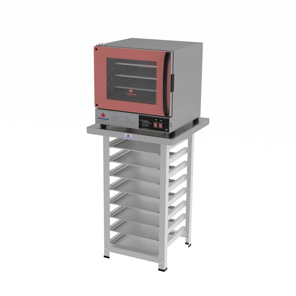 Forno Turbo Prp-004 Plus 127v Rosa + Bancada Mes-004 Progás + 8 Assadeiras Cimapi