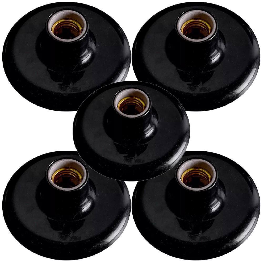 5 Plafon Plafonier Bocal Porcelana 100W 250V Preto - Ilumi