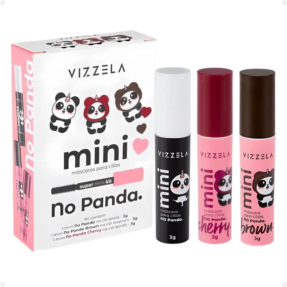 Kit No Panda Mini Máscaras Para Cílios: Preta, Marrom e Bordô
