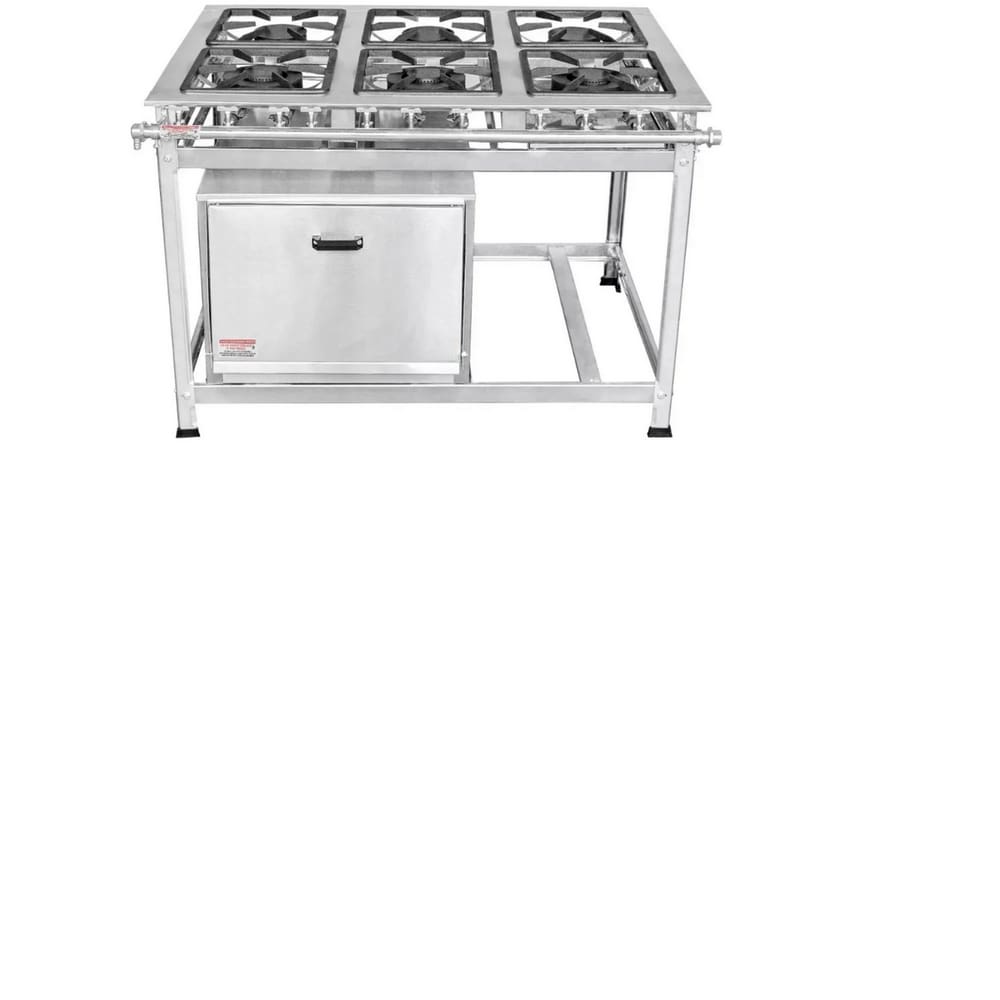 Fogão Industrial 6 Bocas 30x30 em Aço Inox com Forno Leona
