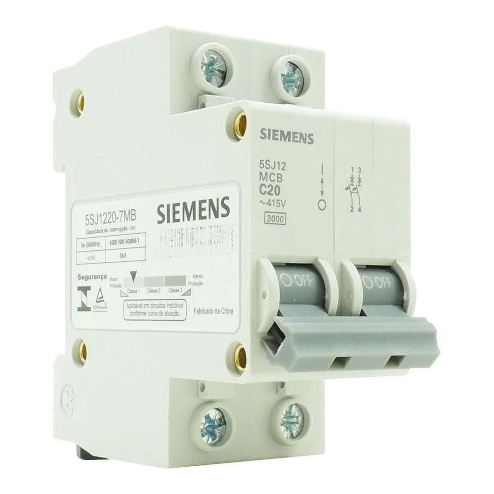 3X Disjuntor Siemens Bipolar Curva C 10A 16A 20A 25A 32A 5Sj