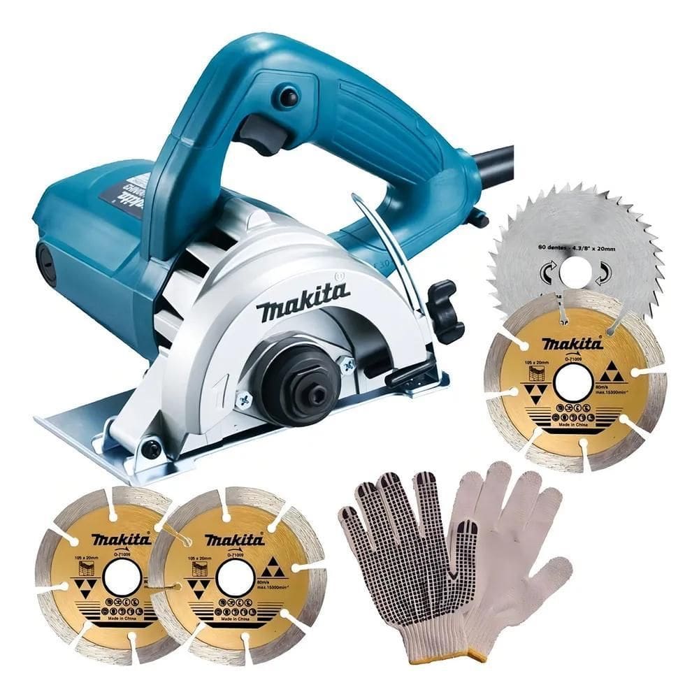 3X Serra Mármore 4.3/8 4100Nh3Z Makita + 4 Discos + Luva
