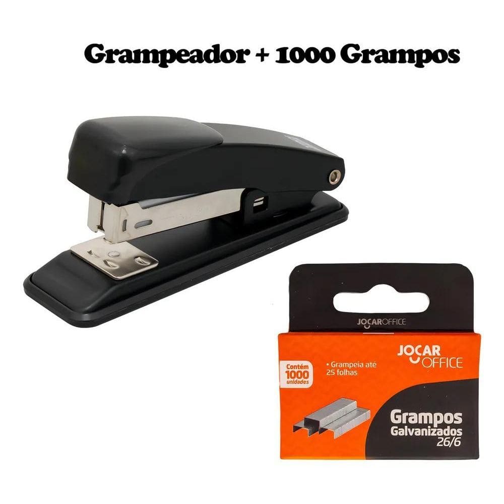 3X Grampeador De Papel Médio 26/6 + 1000 Grampos Galvanizado