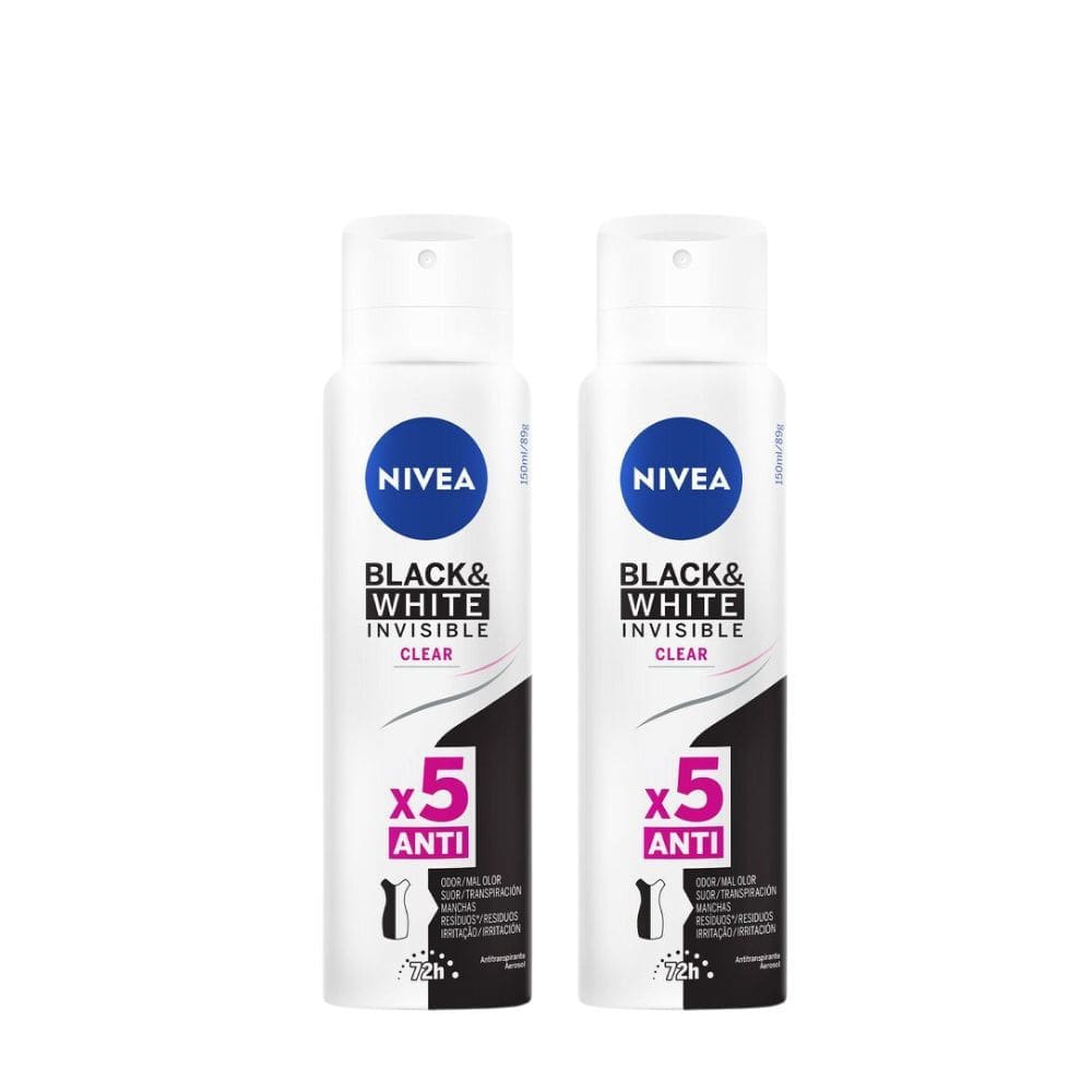 Kit 2 Desodorante Antitranspirante Aerosol Nivea Invisible Black & White Clear 150ml