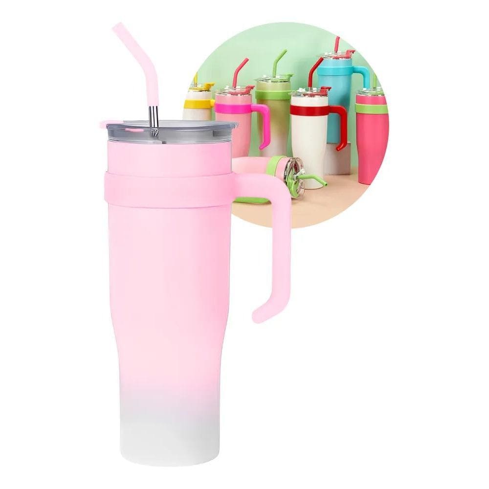 3X Copo Térmico Inox Com Alça Canudo 1200Ml Caneca Virgínia