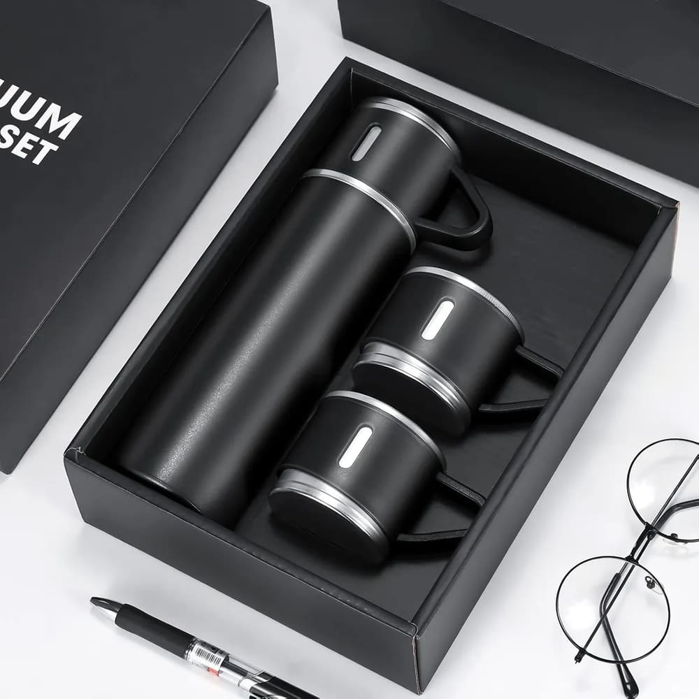 Kit Garrafa Térmica 500ml com Xícaras para Bebidas Quentes e Frias