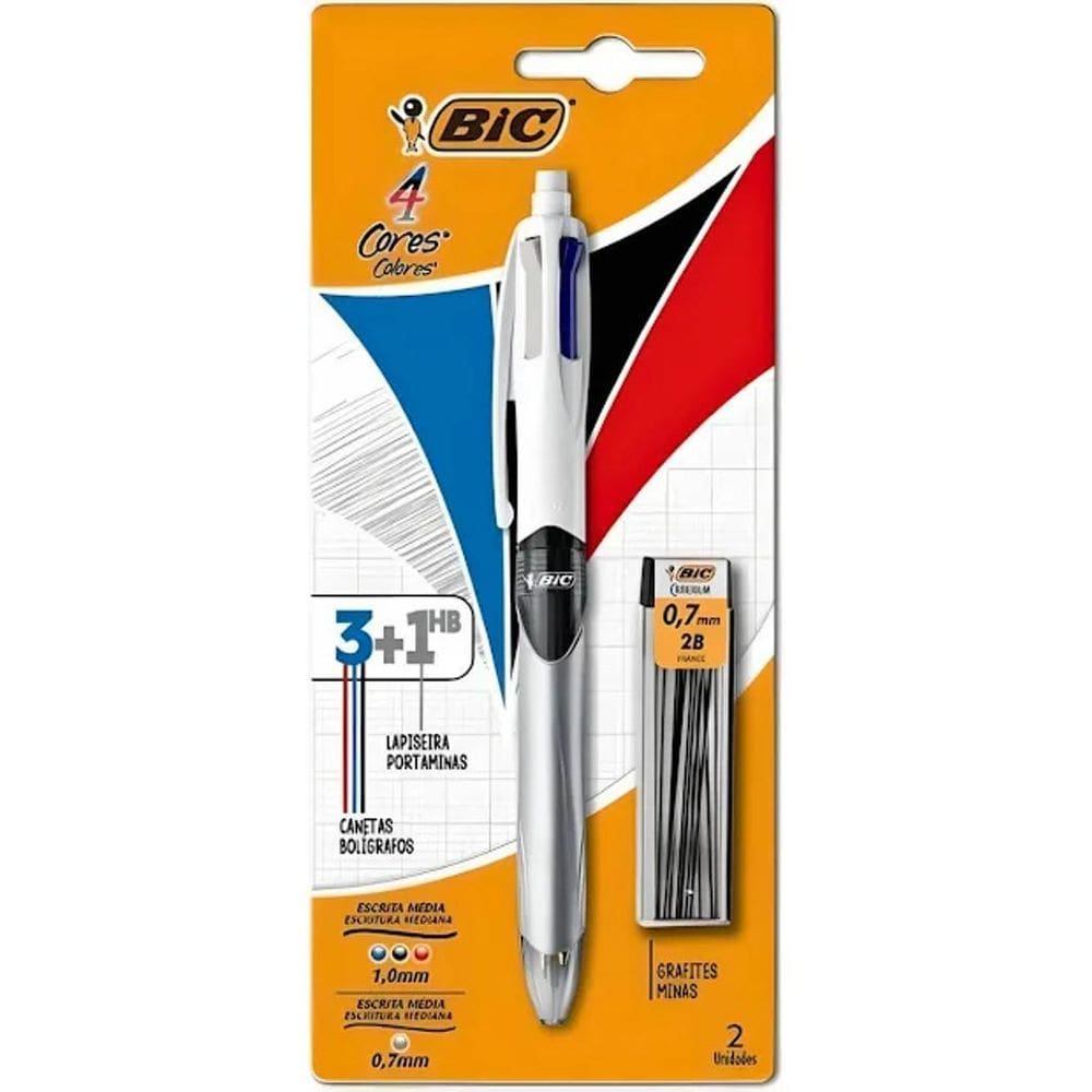 3X Caneta Esferográfica 3 Cores 1 Lapiseira + Grafite 0.7Mm
