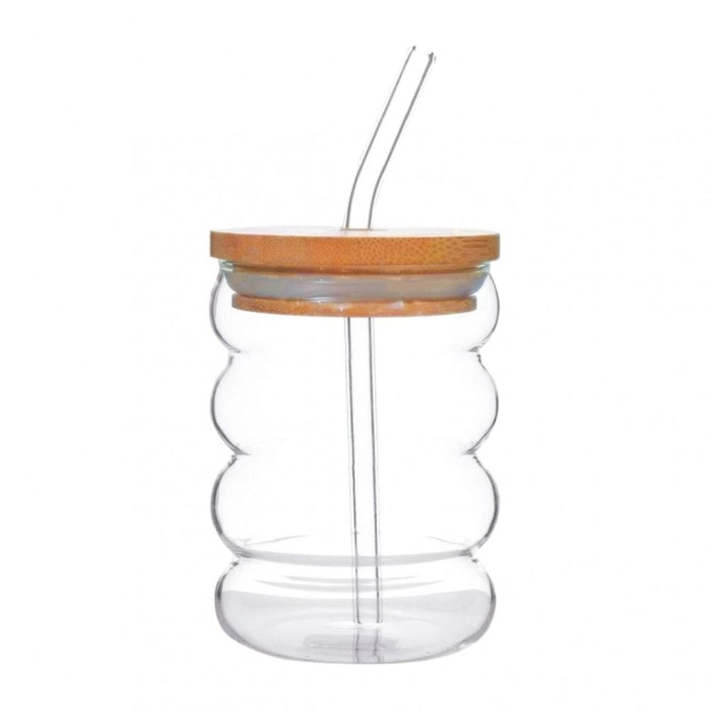 Copo 300ml Cloud de Vidro Borossilicato Sucos Smoothies Quente Frio Canudo Nadir