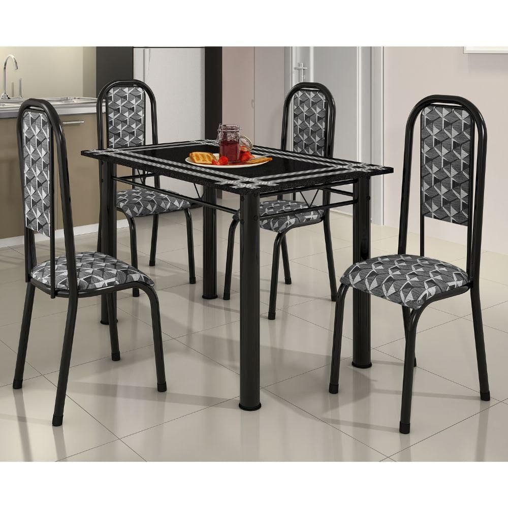 Mesa de Jantar 4 Cadeiras Preto Mosaico BM Tubulares