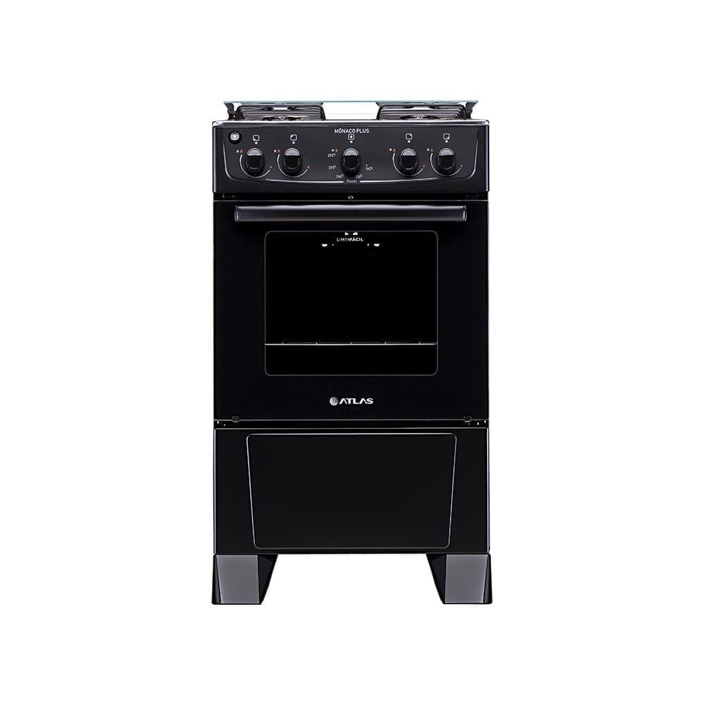 Fogão De Piso Atlas Monaco Plus 4 Bocas Mesa Inox Forno 50 Litros Preto Bivolt