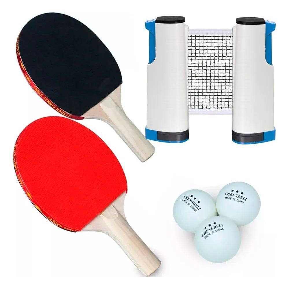 3X Kit 2 Raquete Tenis De Mesa Ping Pong Lisa Rede Retratil