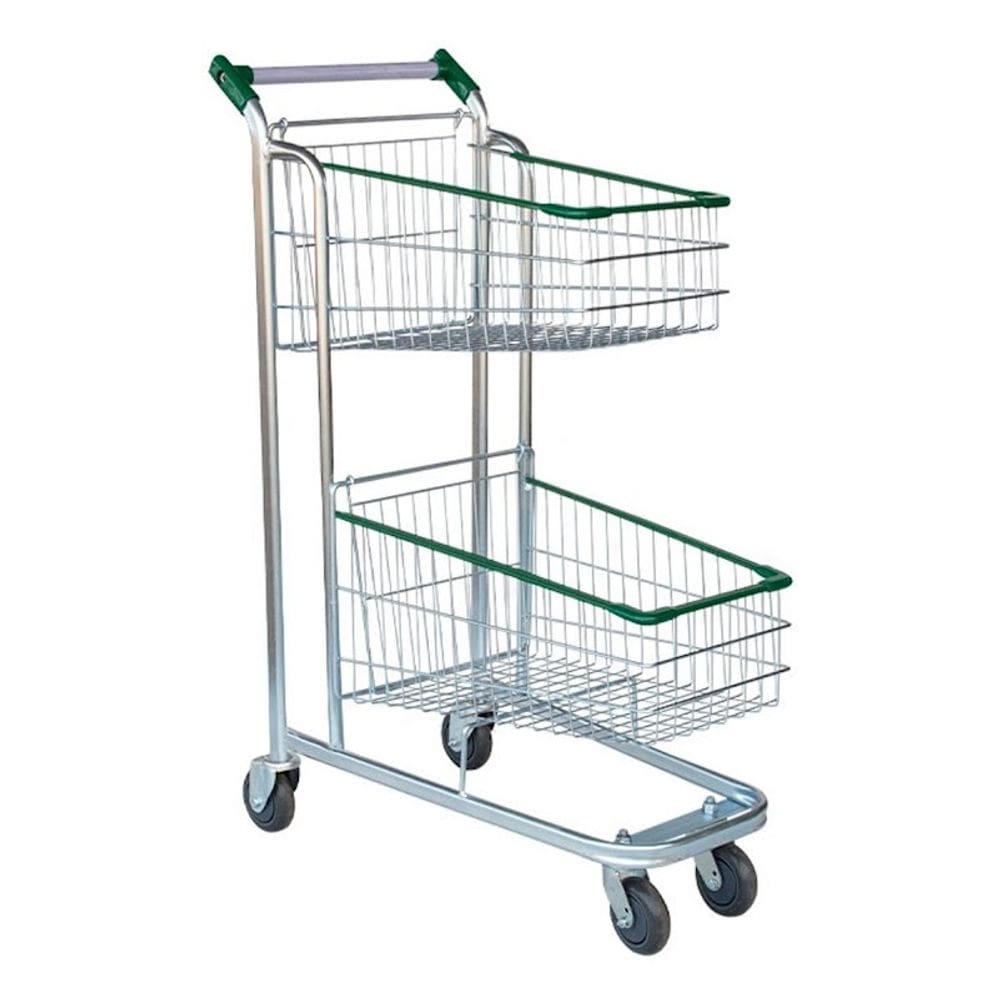 Carrinho Supermercado Compra Tubular Zincado Cesto Duplo 70L
