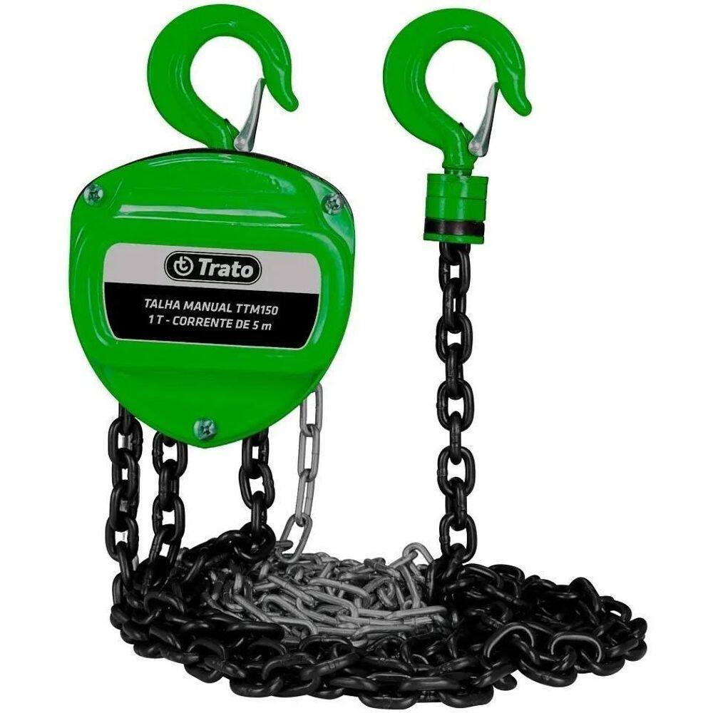 3X Talha Manual 1 Tonelada 1000 Kg Com Corrente 5 Metros Tra