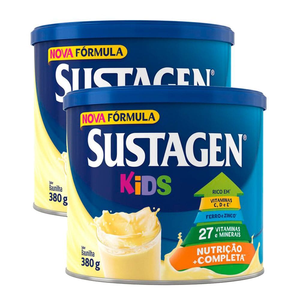 Complemento Alimentar Sustagen Kids Baunilha Lata 380g | Kit com duas unidades