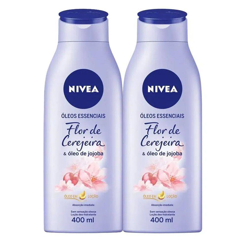 Kit 2 Loção Hidratante Nivea Óleos Essenciais Flor de Cerejeira & Óleo de Jojoba 400ml