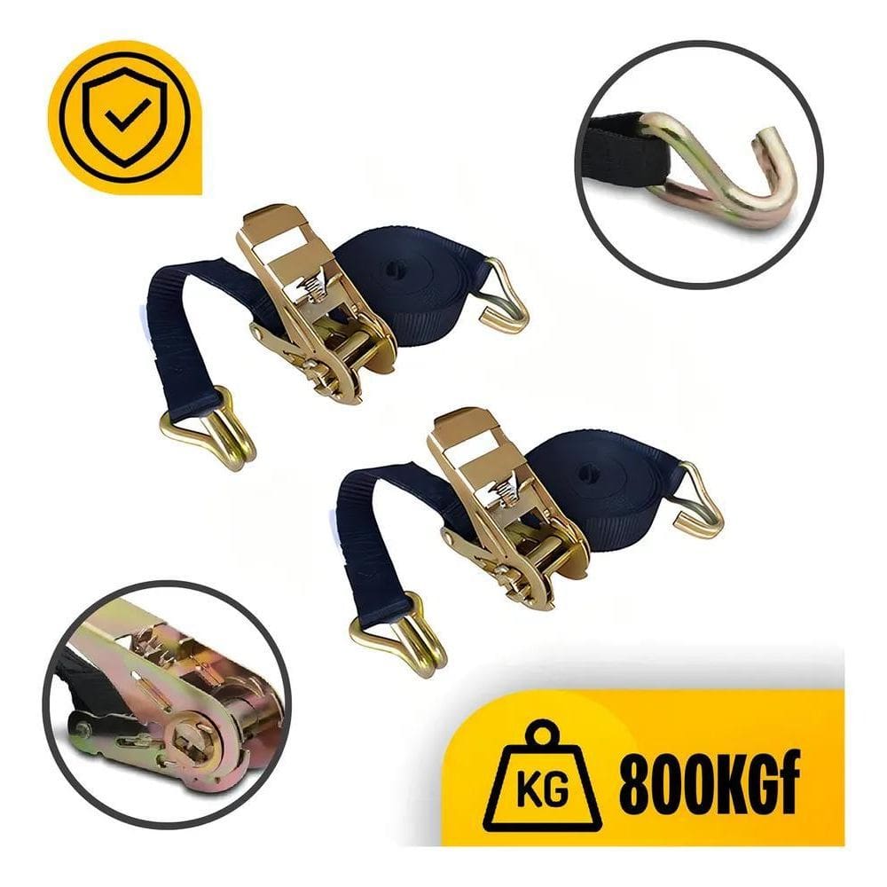 3X Kit 2 Jogos Cinta Catraca De Amarração Carga 800Kg Cor Pr