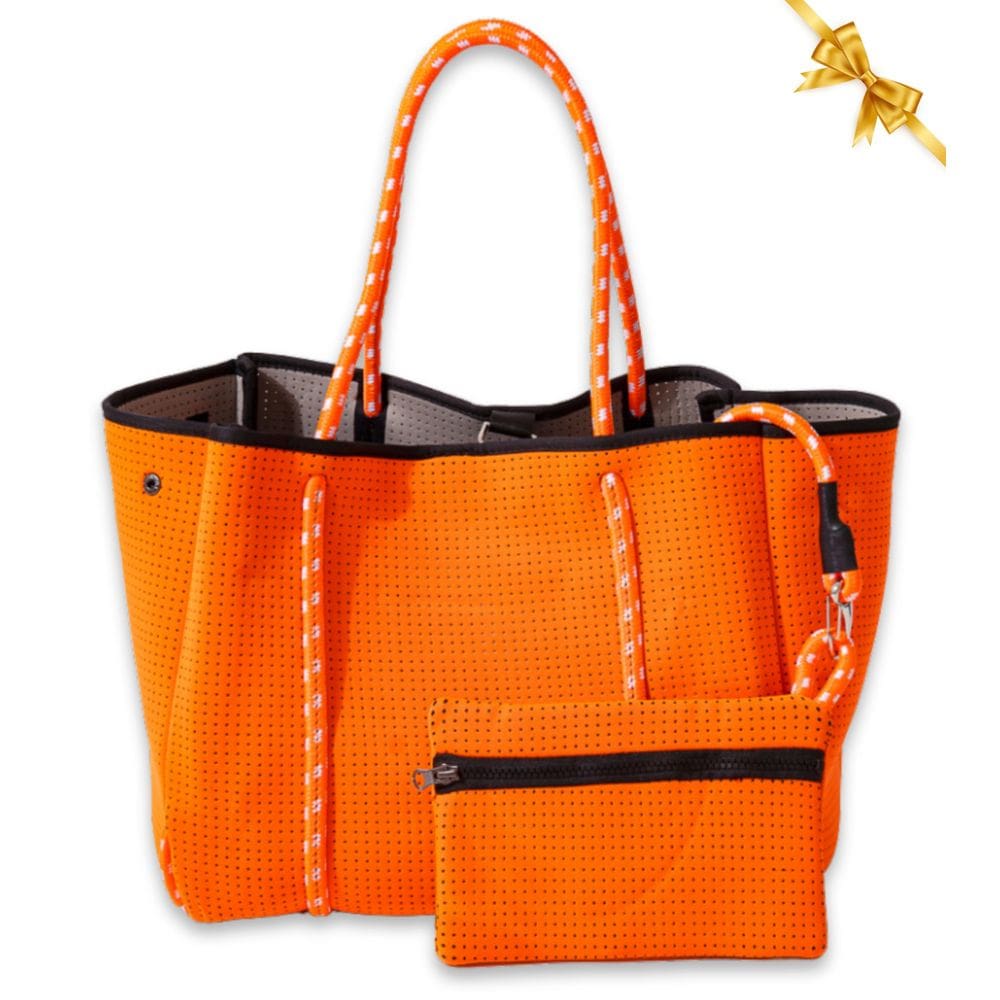 Sacola POUPS grande de neoprene para mulheres, laranja neon