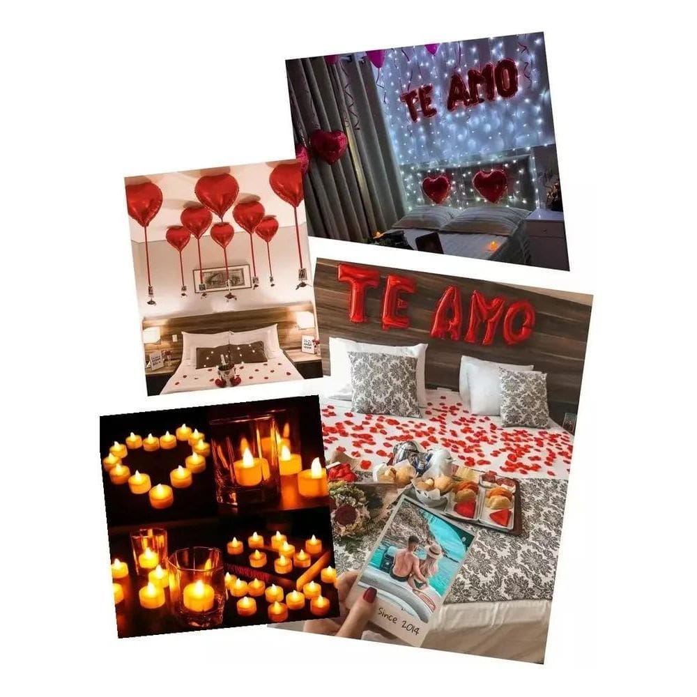 3X 300 Pétalas + 12 Velas + 10 Balão Coração 45Cm+ Balão Te