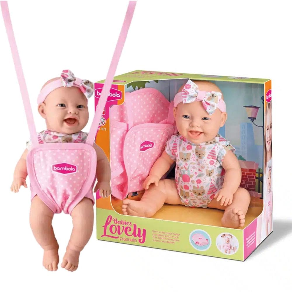 Boneca Bebê Lovely Babies Passeio Bambola C/Canguru Infantil