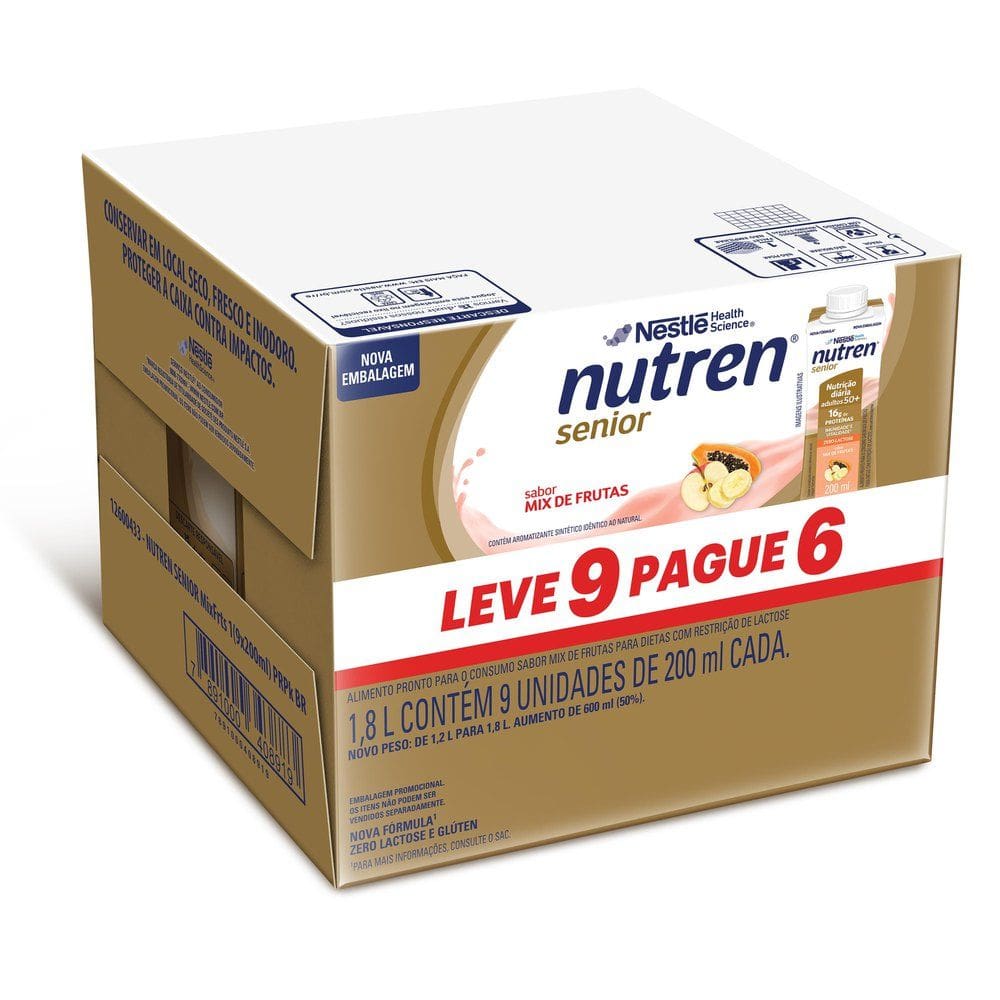 Nutren Senior Complemento Alimentar Sabor Mix de Frutas Zero Lactose 200ml cada Leve 9 Pague 6