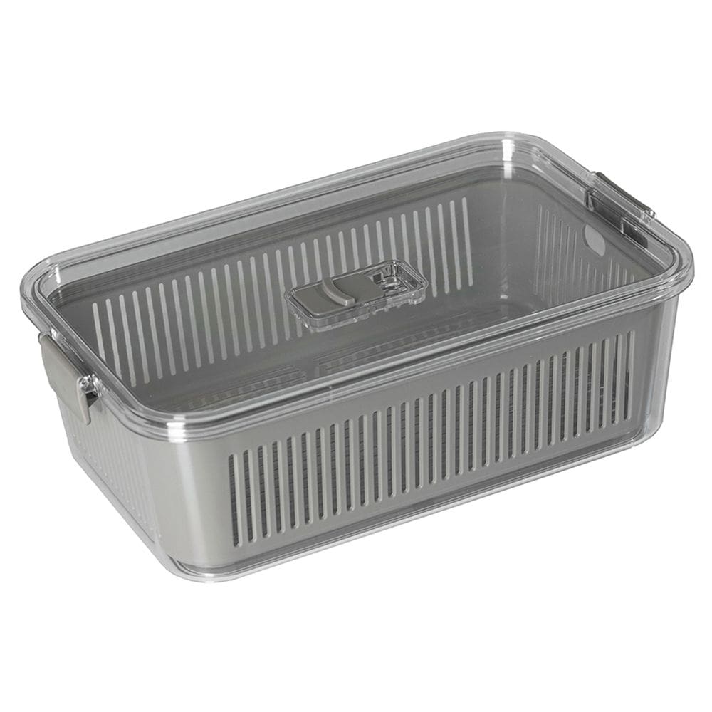 Pote Slim Hermético C/ Cesto de Drenagem e Travas de Fechamento Cinza 2.570ml