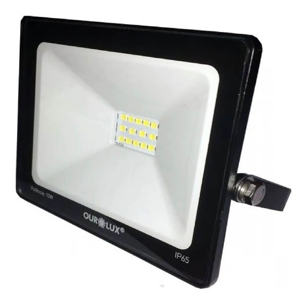 Projetor SuperLed Slim Preto Bivolt de 10 Watts e 6500K - 03261 - OUROLUX