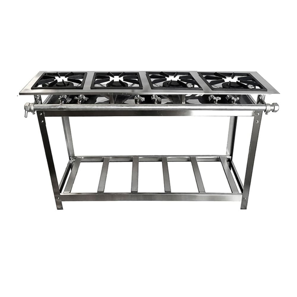 Fogão Industrial 4 Bocas Duplas 40x40 P8 em Aço Inox Leona