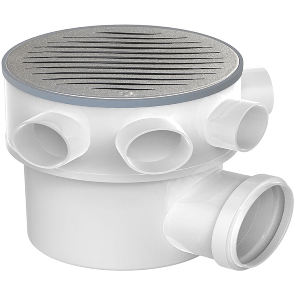 Caixa Sifonada Porta Grelha prata Redondo / Grelha Inox 100x100x50 - 27019998 - TIGRE