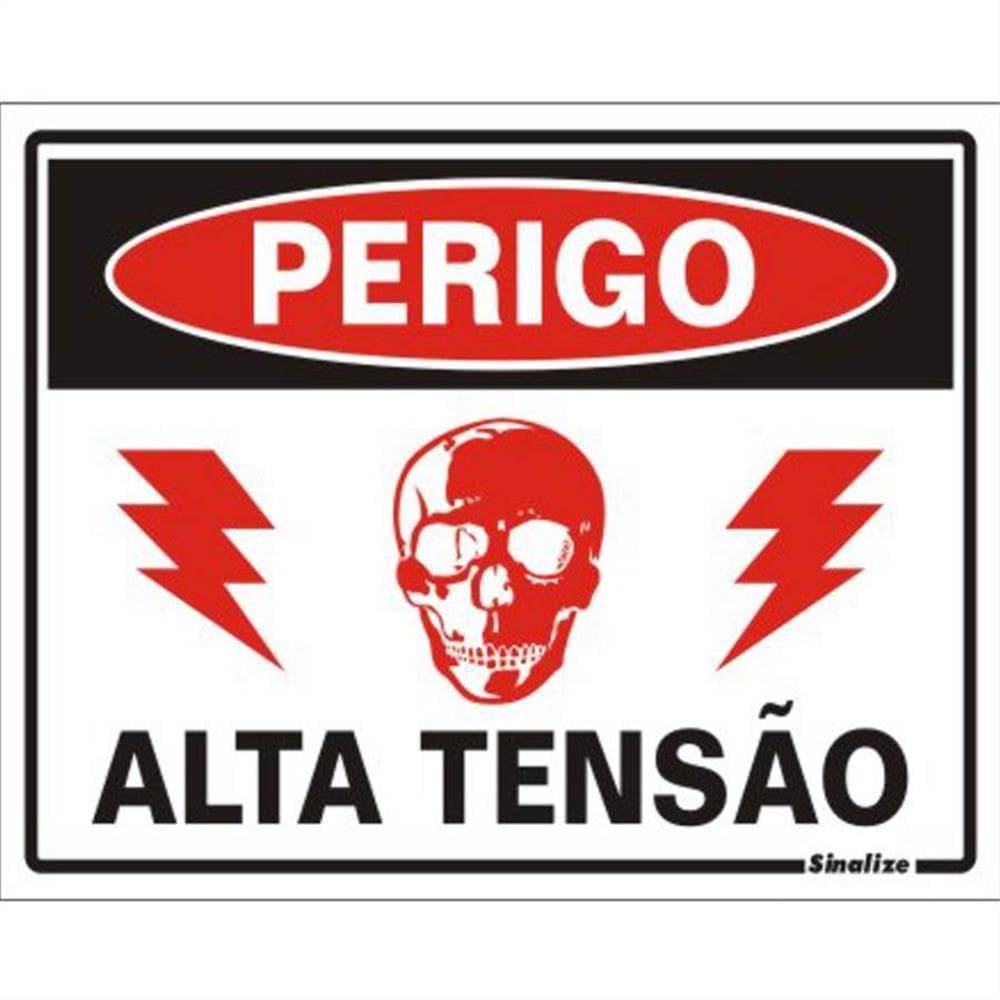 Placa de Poliestireno Auto-Adesiva 20x15cm Perigo Alta Tensão - 220 BE - SINALIZE