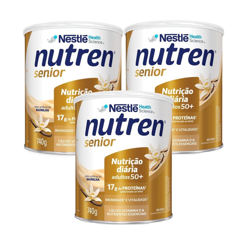 Kit 3 Nutren Senior Complemento Alimentar Baunilha 740g