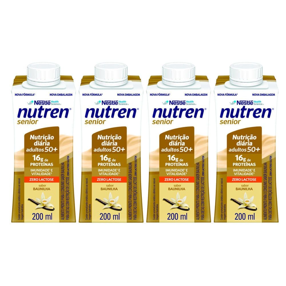 Kit 4 Nutren Senior Zero Lactose Sabor Baunilha com16g de Proteínas 200ml