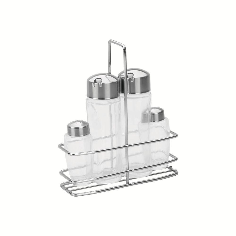 Conjunto Galheteiro Tramontina Ciclo Em Vidro E Aço Inox 4 Peças